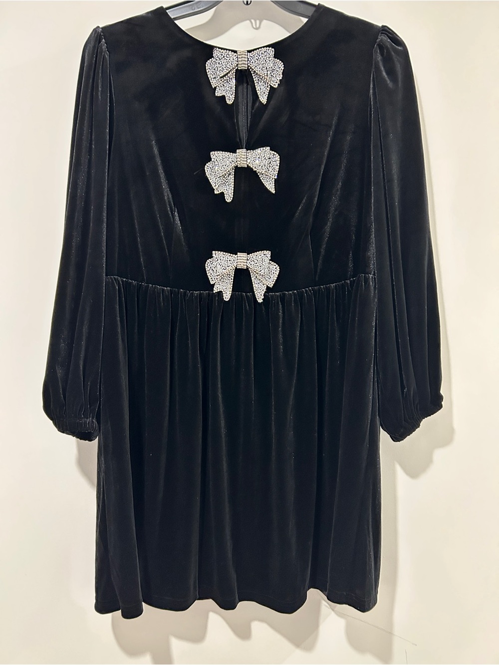 Sugarlips Black Velvet Dress with Rhinestone Bow Accents Size 1X